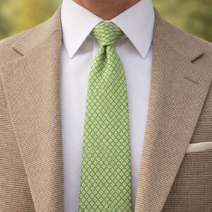 Vintage 70s Ladybug Knit Tie Lime Green Diamond Pattern Retro